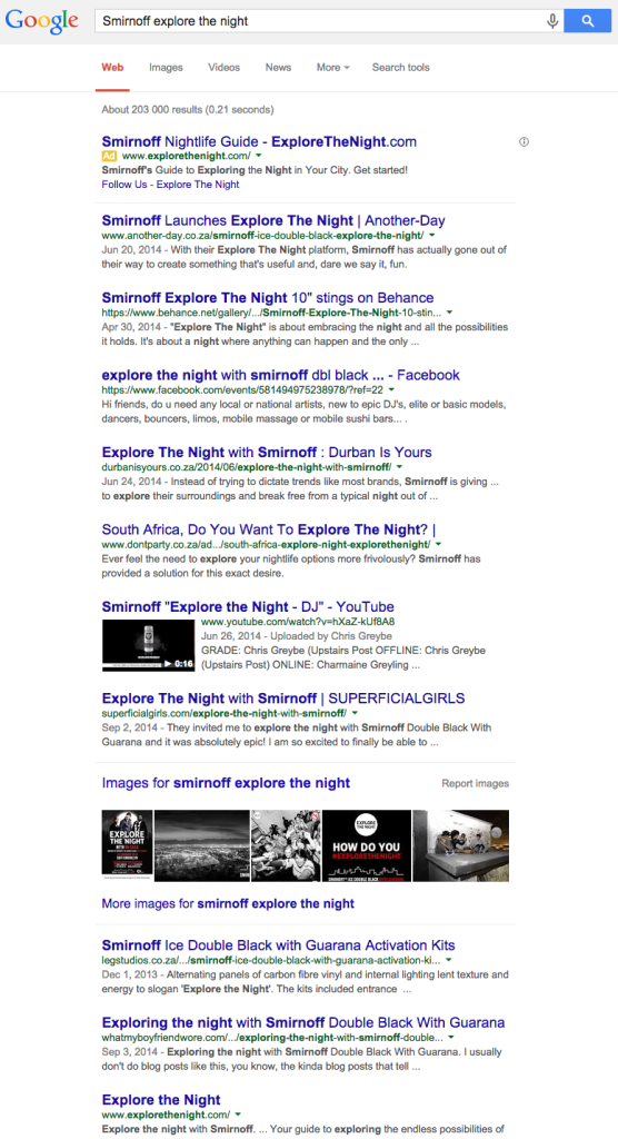 Smirnoff Google search